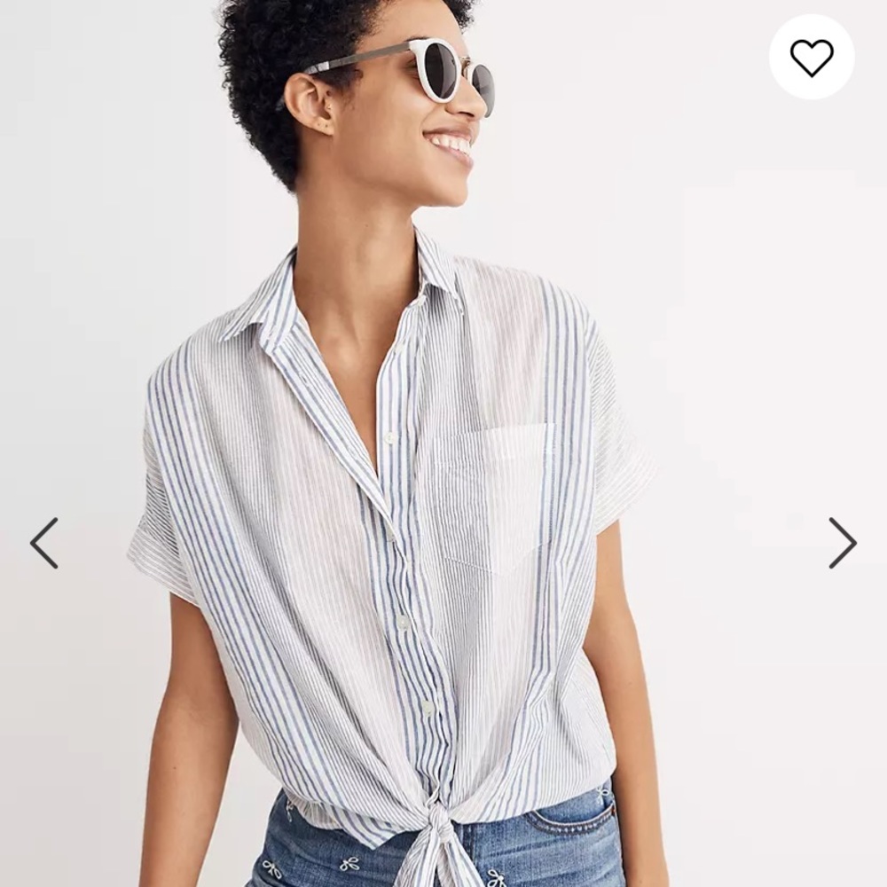 Madewell Short-Sleeve Tie-Front Shirt in Rawley Stripe